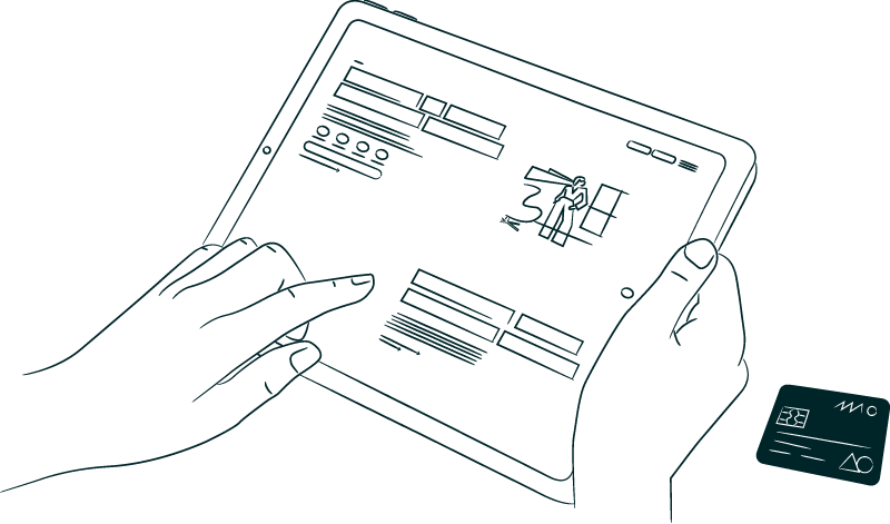Illustration showing a hand swiping through the Greengage website using a tablet.