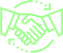 An icon showing a handshake with arrows going in a full circle around them.
