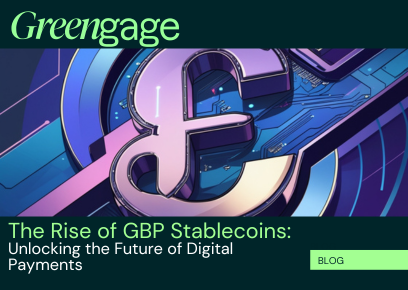 A thumbnail image for the blog 'The Rise of GBP Stablecoins: Unlocking the Future of Digital Payments'. The background features a pound symbol slotted into a digital board with nodes and connectors.
